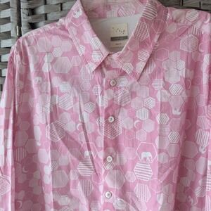 Nicobar Mens Slim‎ Fit Pink Geometric Honeycomb Elephant Print Button Down Shirt